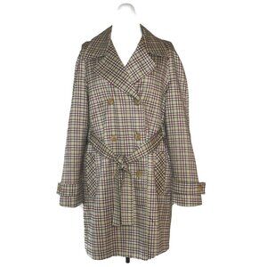 Jonathan Michael Plaid Trench Coat Women 4 Double Breasted Belted Long Jacket US